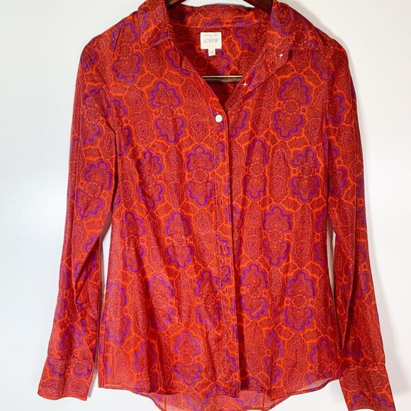 J.Crew The Perfect Shirt Women’s XS Red Purple Print Cotton Silk Blend Workwear - Picture 4 of 16